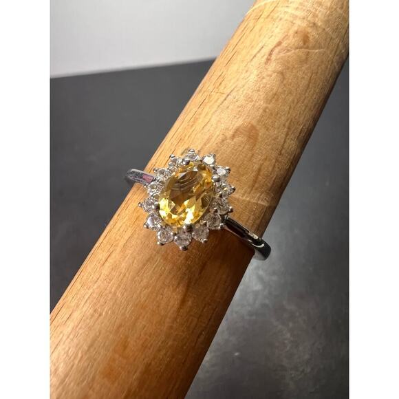 NEW Citrine and zircon halo ring in platinum over sterling silver size 9 - Picture 7 of 11